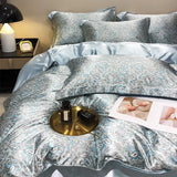 elvesmall Natural Mulberry Silky Blending Duvet Cover Set with Sheets High-end Satin Blending Silky Bedding Set Luxury Queen Bedding Sets