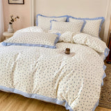 elvesmall Kawaii Princess Pure Cotton Bedding Set Full Size Lovely Ruffles Single Doubel Duvet Cover Set Girls Woman Cozy Bedding Sets