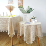 elvesmall  Japanese Cotton Hook Flower Tassel Tablecloth End Table Decoration Rectangular Table Set TV Cover Kitchen Wedding Restaurant