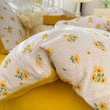 elvesmall Korean Style Seersucker  Washed cotton Bedding Set  Girls Twin Queen Size Duvet Cover   Bed Linens Kids Fashion