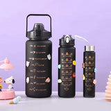 elvesmall  -  3pcs Set Gym Bottles with Time Graduated Space Water Cup High Capacity Portable Plastic Cups Outdoor Travel Water Bottle Set