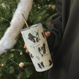 elvesmall  -  Cute Cat Tumbler Thermal Cup For Coffee Tea Beer Juice 550ml Kawaii Sainless Steel Thermos With Straw Car Cup Water Bottle Gift