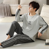 elvesmall  Fashion Design Pajamas Suit Men Spring Autumn Cotton Long Sleeve Male Sleepwear Set Winter Outdoor Nightcloth Breathable Warm