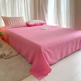 elvesmall Pink Ruffled Seersucker Duvet Cover Set Soft Lightweight Solid Color Bedding with Bed Sheet and Pillowcases Single Twin Ful Size