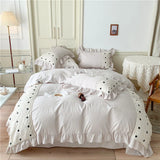 elvesmall Korean Princess Style Chiffon Bedding Set 100% Cotton Elegant King Size Duvet Cover Set with Sheets Quilt Cover and Pillowcases