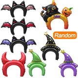 elvesmall 5/30pcs Halloween Balloon Headband Pumpkin Bat Devil Horns Hair Hoop Aluminum Film Inflatable Balloon Halloween Party Decoration
