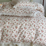 elvesmall Home Textile 1.5M 1.8M Sheet Fitted Sheet Bed Skirt Four-piece Set Korean Style Princess Style Hollow Lace Cotton Bedding Set