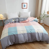 elvesmall Pink Grid Duvet Cover 100% Cotton Plaid Comforter Covers Queen 1pc Luxury Soft Reversible Bedding with Zipper Closure Home Decor