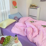 elvesmall  Home Textile Girl Kids Bedding Set Honey Peach Pink Duvet Cover Sheet Pillowcase Woman Adult Beds Sheet King Queen Full Pink