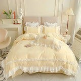 elvesmall  Elegant Lace Bedding Sets Luxury Bed Linen Princess Washed Cotton Ruffle Duvet Cover Bed Sheet and Pillowcases for Girl Luxury