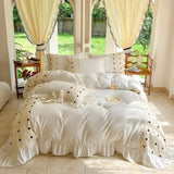 elvesmall Korean Princess Style Chiffon Bedding Set 100% Cotton Elegant King Size Duvet Cover Set with Sheets Quilt Cover and Pillowcases