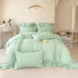 elvesmall Korean Princess Style Lace Ruffles Bedding Set Solid Color Duvet Cover Set Flat/Fitted Bed Sheet Pillowcases With Pillowcases