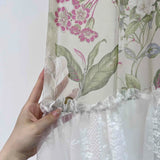 elvesmall Stitching Floral Sheer Curtain for Living Room Rustic Voile Drape Small Window Door Kitchen Grommet Ring #E