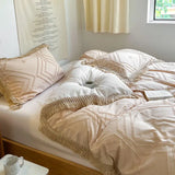 elvesmall  Soft Cotton Textured Duvet Cover Set with Tassel Fringe Boho Chic Bedding sets Twin Queen Comforter Cover Bed Sheet Pillowcases