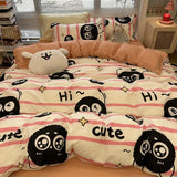 elvesmall Korean Style Strawberry Bedding Set Flat Bed Sheet Twin Full Queen Nordic Bed Linen Kids Girls Floral Cartoon Rabbit Duvet Cover