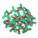 elvesmall 100pcs Table Decoration Holly Berries and Leaves Appliques for Christmas Decoration ,Stick-on DIY  Laser Green Color