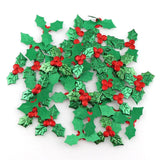 elvesmall 100pcs Table Decoration Holly Berries and Leaves Appliques for Christmas Decoration ,Stick-on DIY  Laser Green Color