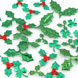 elvesmall 100pcs Table Decoration Holly Berries and Leaves Appliques for Christmas Decoration ,Stick-on DIY  Laser Green Color