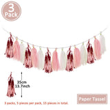 elvesmall 15pcs Rose Gold Paper Tassel Garland Kids Adult Happy Birthday Party Decoration First 1st Baby Boy Girl One Year Banner Supplies