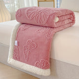 Soft and Warm Fleece Throw Blanket with Embroidered Butterfly Design - Available in Multiple Colors and Sizes