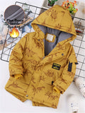 Stylish Boys' Dinosaur Hooded Jacket - Water Resistant, Fleece Lined, Long Sleeve, Zip Up, Windbreaker Design - Perfect for Outdoor Activities and Casual Wear