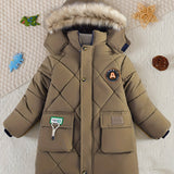 Stylish Boys' Warm Thick Hooded Jacket - Soft Fleece Lining, Zip-Up Closure, Patched Design, Water-Resistant, Windproof, and Breathable - Perfect for Winter Outdoor Activities, As a Thoughtful Gift