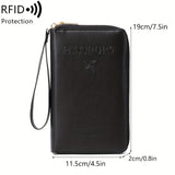 Solid Color RFID Portable Passport Holder, Multi Functional Airplane Ticket Clip, Travel Credit Card Wallet With Zipper And Wrist Strap