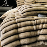 High-end fur fleece Class A milk fleece four-piece winter thickened rabbit hair coral fleece bed linen set