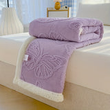 Soft and Warm Fleece Throw Blanket with Embroidered Butterfly Design - Available in Multiple Colors and Sizes