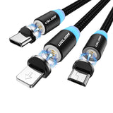 elvesmall USLION 360 Degree Rotate Round Magnetic LED TPE Fast Charging 3A 1M Type-C Micro USB Data Cable for Samsung S10+ Note8 HUAWEI P30Pro