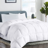 Ultra-Soft Double Brushed Microfiber Down Alternative Comforter - All-Season Duvet Insert with Classic Box Stitching, 8 Corner Tabs, and Breathable Fabric for Year-Round Comfort - White, Queen Size