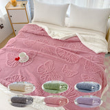 Soft and Warm Fleece Throw Blanket with Embroidered Butterfly Design - Available in Multiple Colors and Sizes