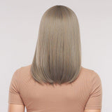 elvesmall 18 Inch Gray Mixed Color Medium-Length Straight Hair Soft Natural Full Head Cover Wig