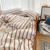 elvesmall Brown Striped Minimalist Bedding Set