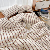 elvesmall Brown Striped Minimalist Bedding Set