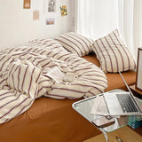 elvesmall Brown Striped Minimalist Bedding Set