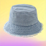 Vintage-Inspired Distressed Denim Bucket Hat for Women - Lightweight, Sun Protection Fisherman Cap with Frayed Edges