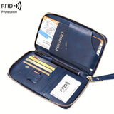 Solid Color RFID Portable Passport Holder, Multi Functional Airplane Ticket Clip, Travel Credit Card Wallet With Zipper And Wrist Strap