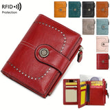 RFID Anti-theft Women's Wallet Multi-card Zipper Buckle Wallet Retro Multi-functional Short Small Wallet