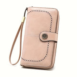 1 PC Retro Large Capacity RFID Blocking PU Leather Solid Color Womens Wristlet Purse - Multi-Functional Zipper Wallet with Wrist Strap, Passport, Ticket, Credit Card Holder, and Phone Compartment - Stain Resistant, Fashionable, and Easy to Clean