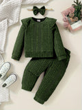 Toddler Baby Girls Cotton Ribbed Flying Sleeve Long Sleeve Top Trousers 2pcs Set, Kids Clothes Autumn And Winter