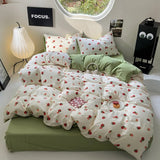 elvesmall Cute Strawberry Print Bedding Set