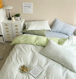 elvesmall Pastel Plaid Bedsheet Set