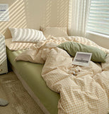 elvesmall Pastel Plaid Bedsheet Set