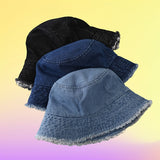 Vintage-Inspired Distressed Denim Bucket Hat for Women - Lightweight, Sun Protection Fisherman Cap with Frayed Edges