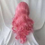 European and American foreign trade wigs for women with long bangs, large waves, pink full head cover support