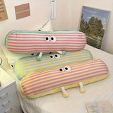 Modern Striped Cartoon Long Body Pillow for Adults, Knit Fabric Acrylic Cover, Washable Polyester Fiber Filling, Multipurpose All-Season Bed Rest Pillow with Zipper Closure - No Electricity or Battery Needed
