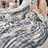 Ultra-Soft Tuscany Blue Carved Fleece Throw Blanket - Skin-Friendly, Warm & Cozy For Couch, Office, Bed, Travel & Camping