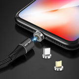 elvesmall USLION 3A LED 360 Degree Rotate QC3.0 Magnetic Fast Charging Type-C Micro USB Data Cable 1M for Samsung S10+ S9 9T Note8 HUAWEI P30Pro