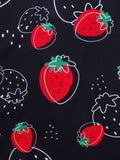 Strawberry Print Short Sleeve Pajama Set for Women - Soft Micro Elasticity Polyester Fabric, Cute Lapel Collar, Random Printing, Machine Washable, All-Season Sleepwear - Comfortable and Adorable Fruit Patterned PJs for a Relaxing Nights Sleep